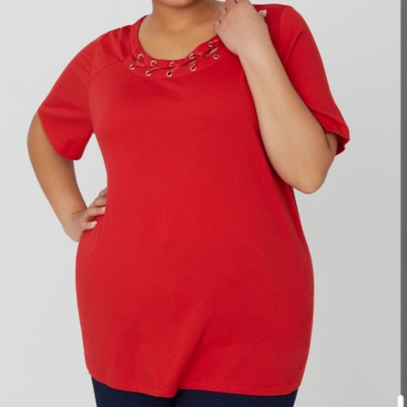 Red Lace-Up Tee - Picture 1 of 5